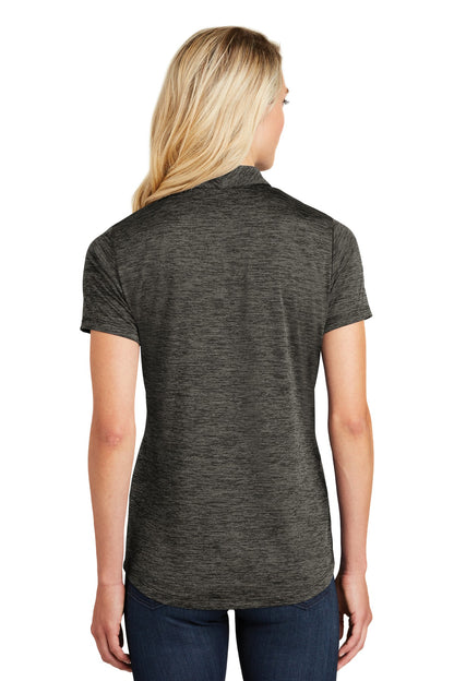 Grey-Black Ele Sport-Tek Women's PosiCharge Electric Heather Polo. LST590