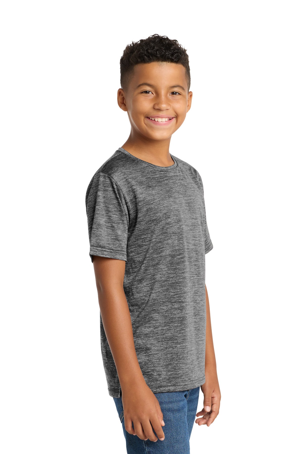 Grey Black Ele Sport-Tek Youth PosiCharge Electric Heather Tee. YST390
