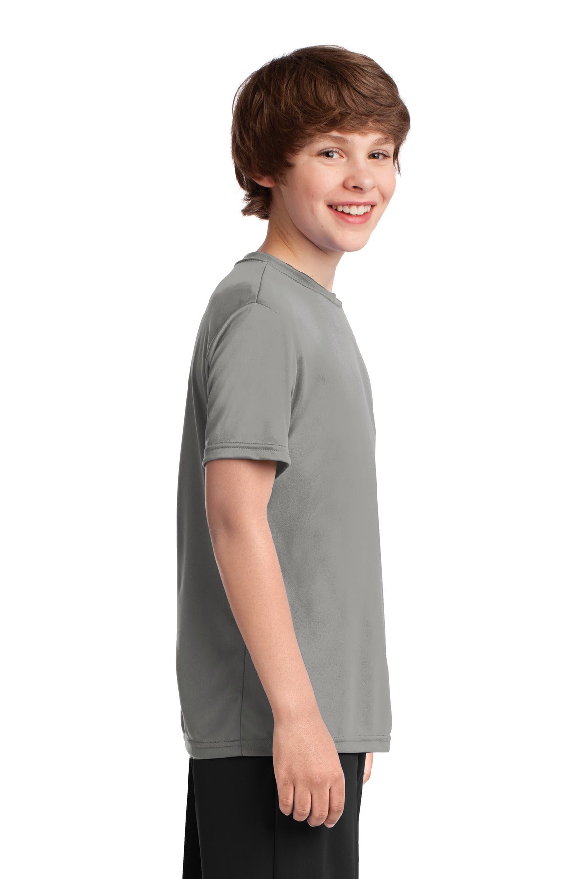 Grey Concrete Port & Company Youth Performance Tee. PC380Y