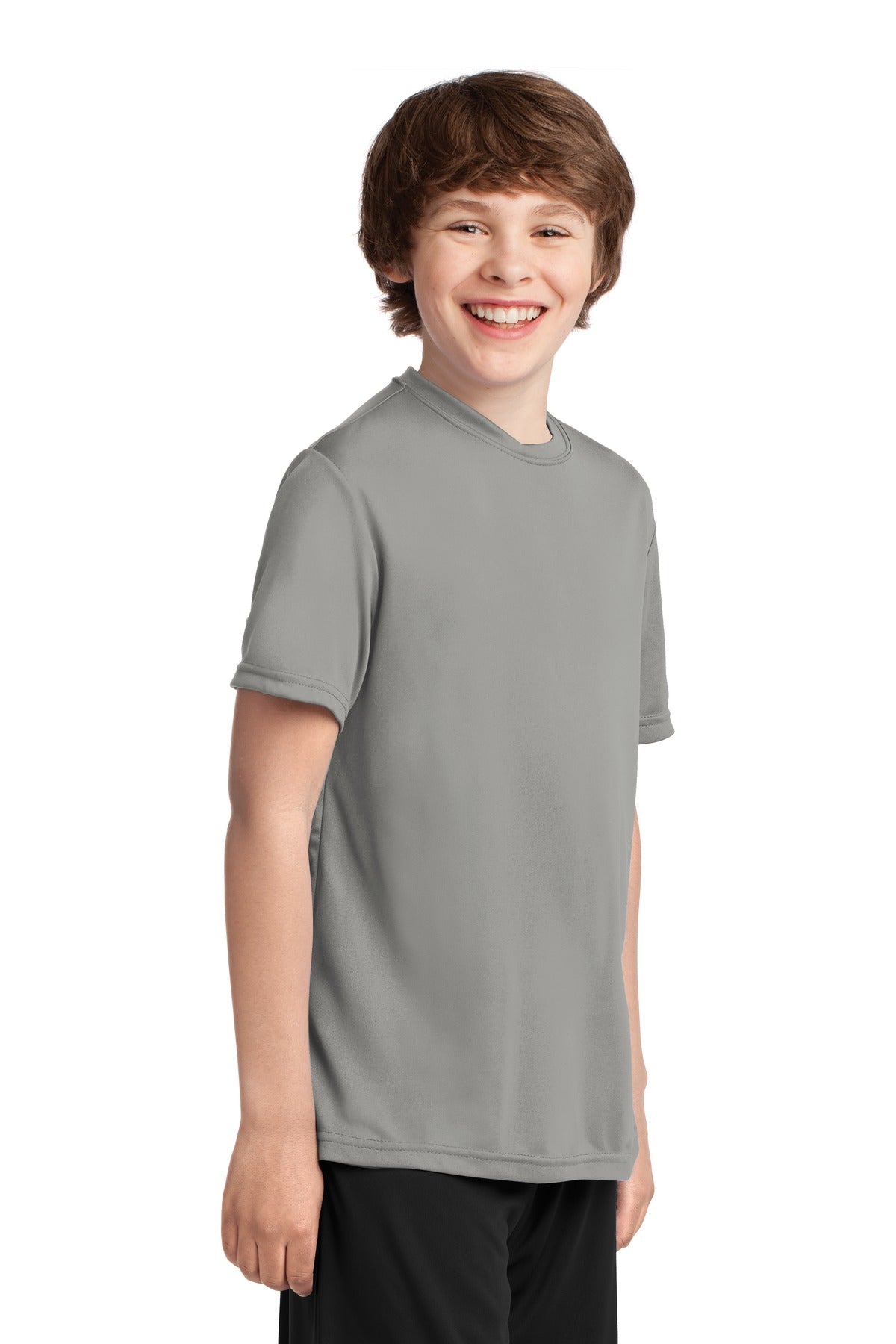 Grey Concrete Port & Company Youth Performance Tee. PC380Y