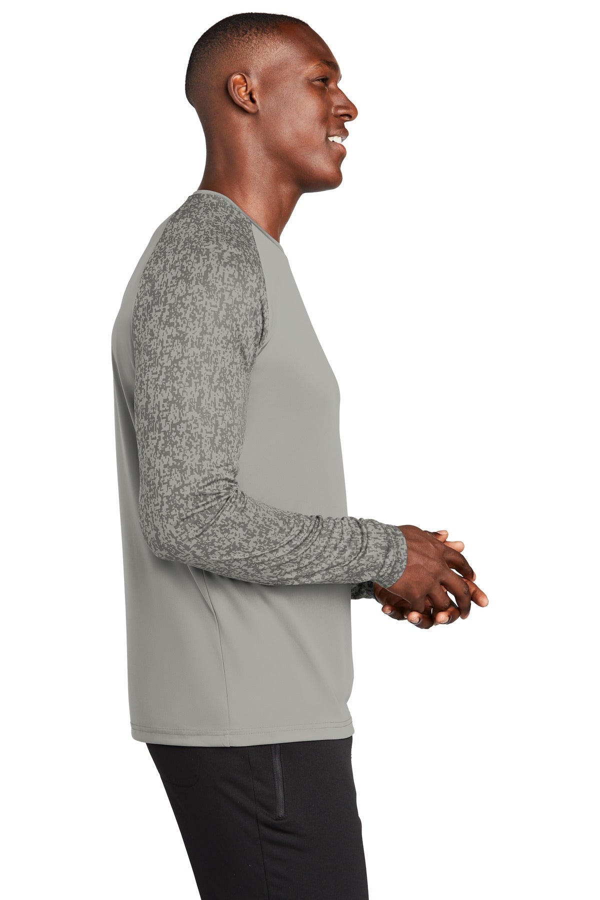 Grey Concrete Sport-Tek Long Sleeve Digi Camo Tee. ST460LS
