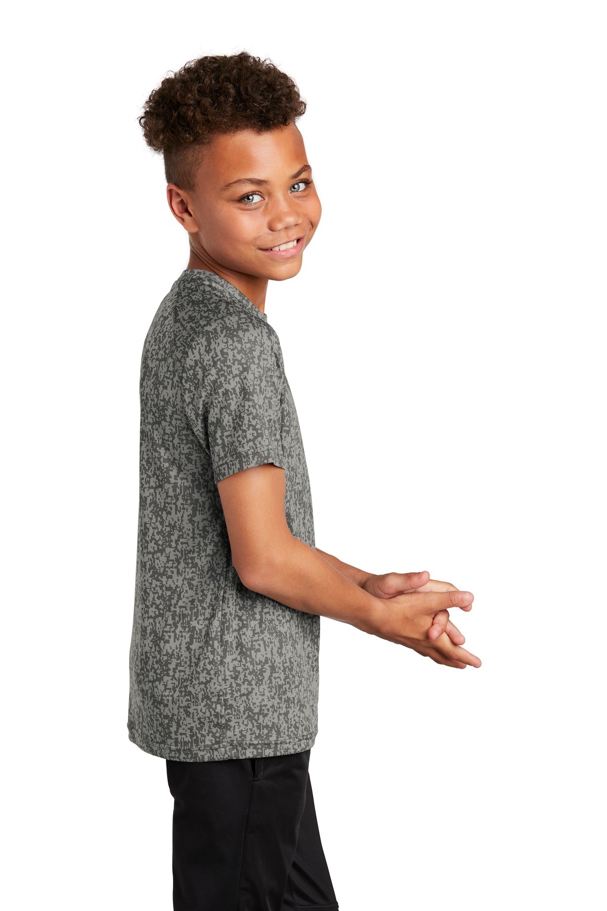 Grey Concrete Sport-Tek Youth Digi Camo Tee. YST460
