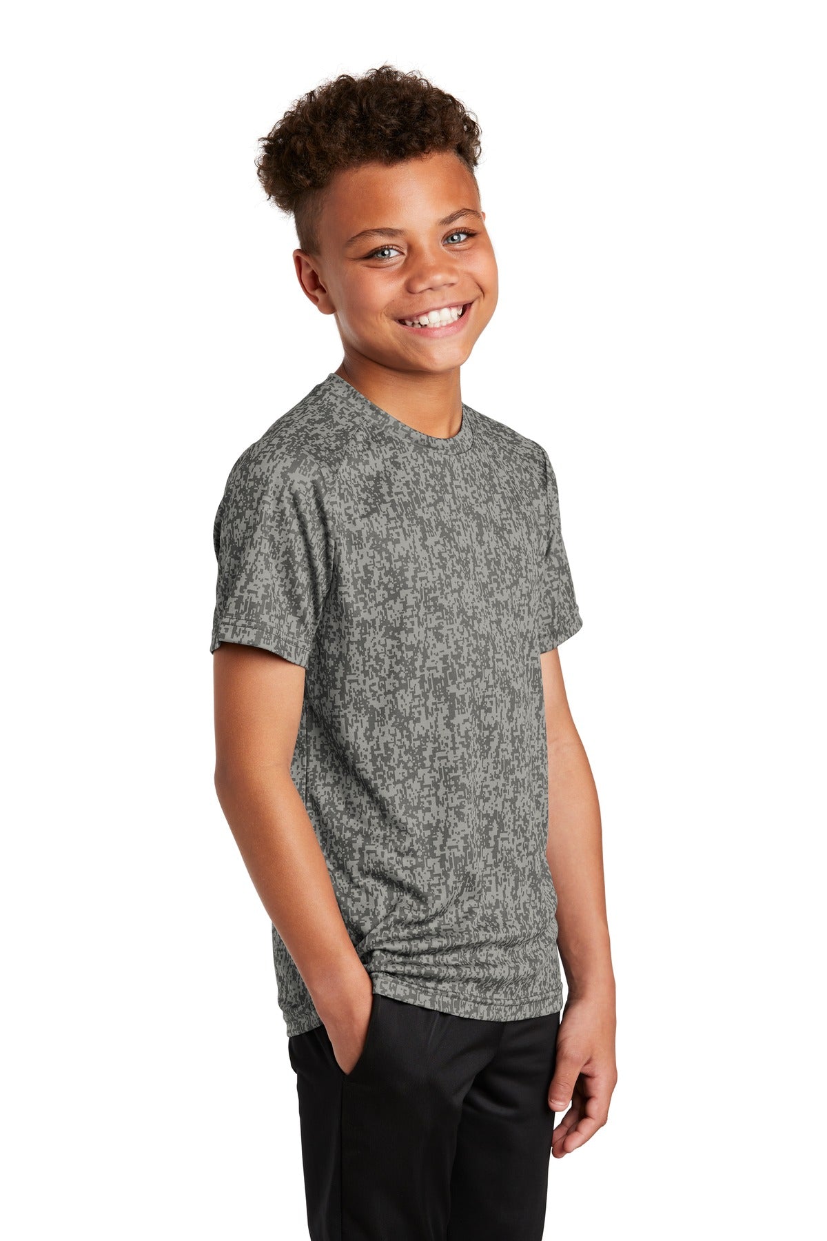 Grey Concrete Sport-Tek Youth Digi Camo Tee. YST460
