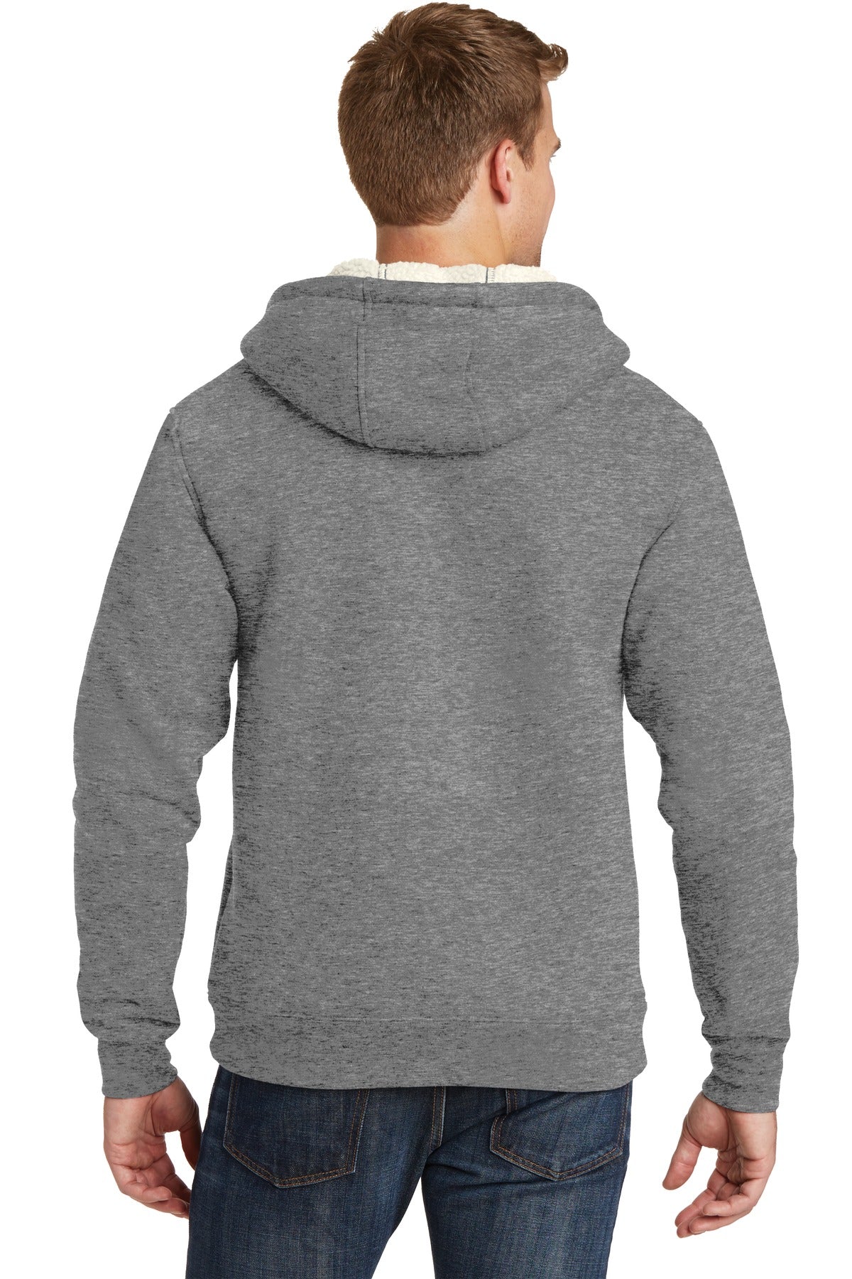 Grey CornerStone Heavyweight Sherpa-Lined Hooded Fleece Jacket. CS625