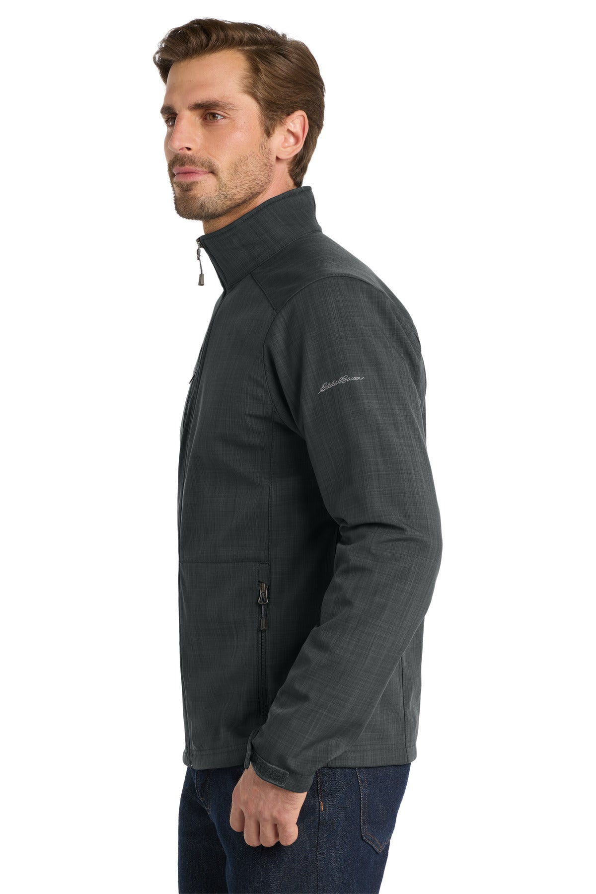 Grey Eddie Bauer Shaded Crosshatch Soft Shell Jacket. EB532