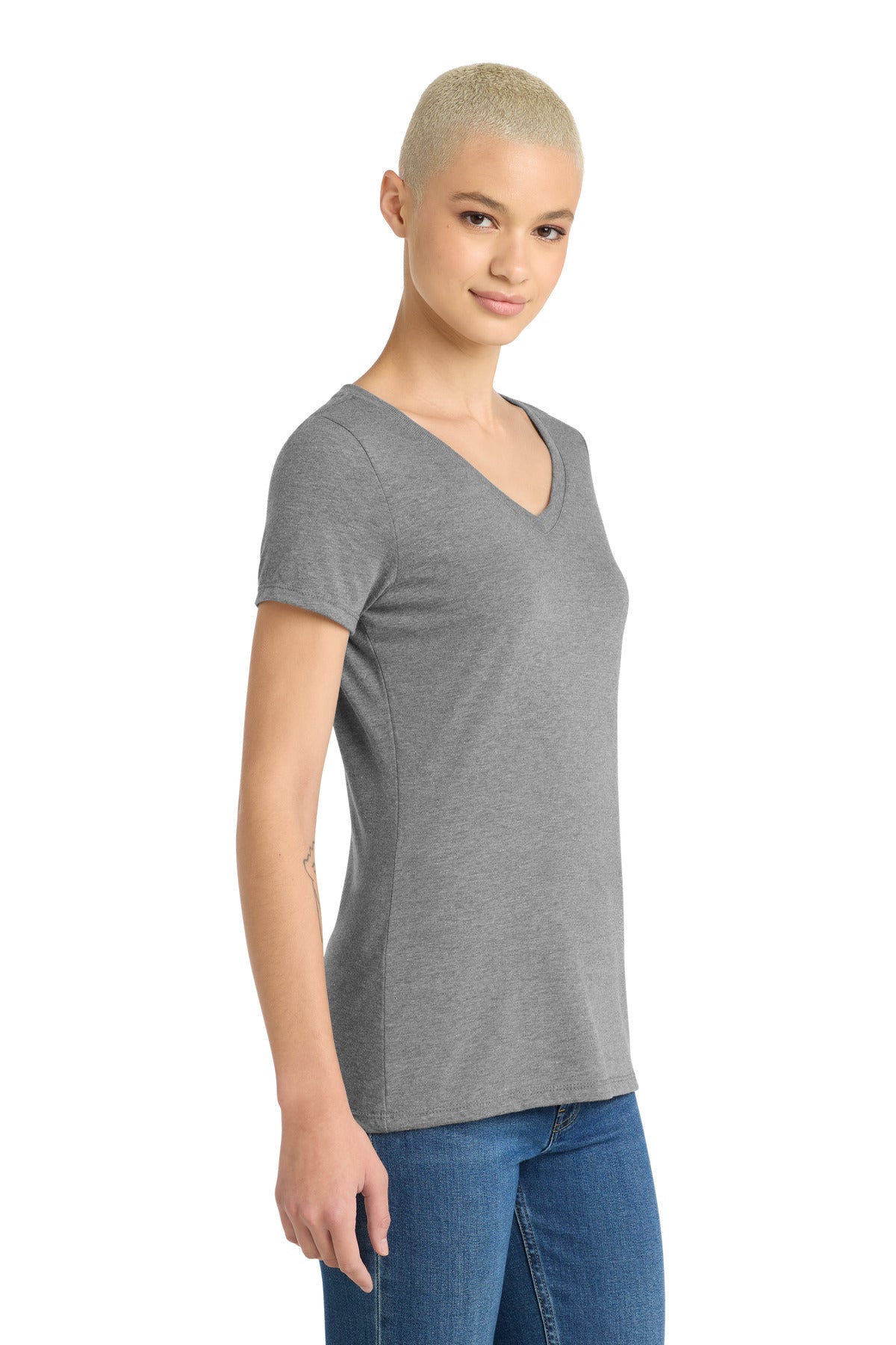 Grey Frost District Women's Perfect Tri V-Neck Tee. DM1350L