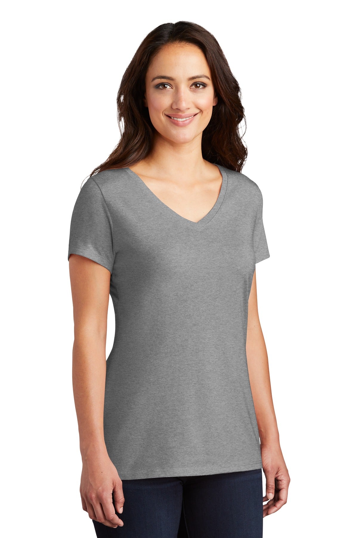 Grey Frost District Women's Perfect Tri V-Neck Tee. DM1350L
