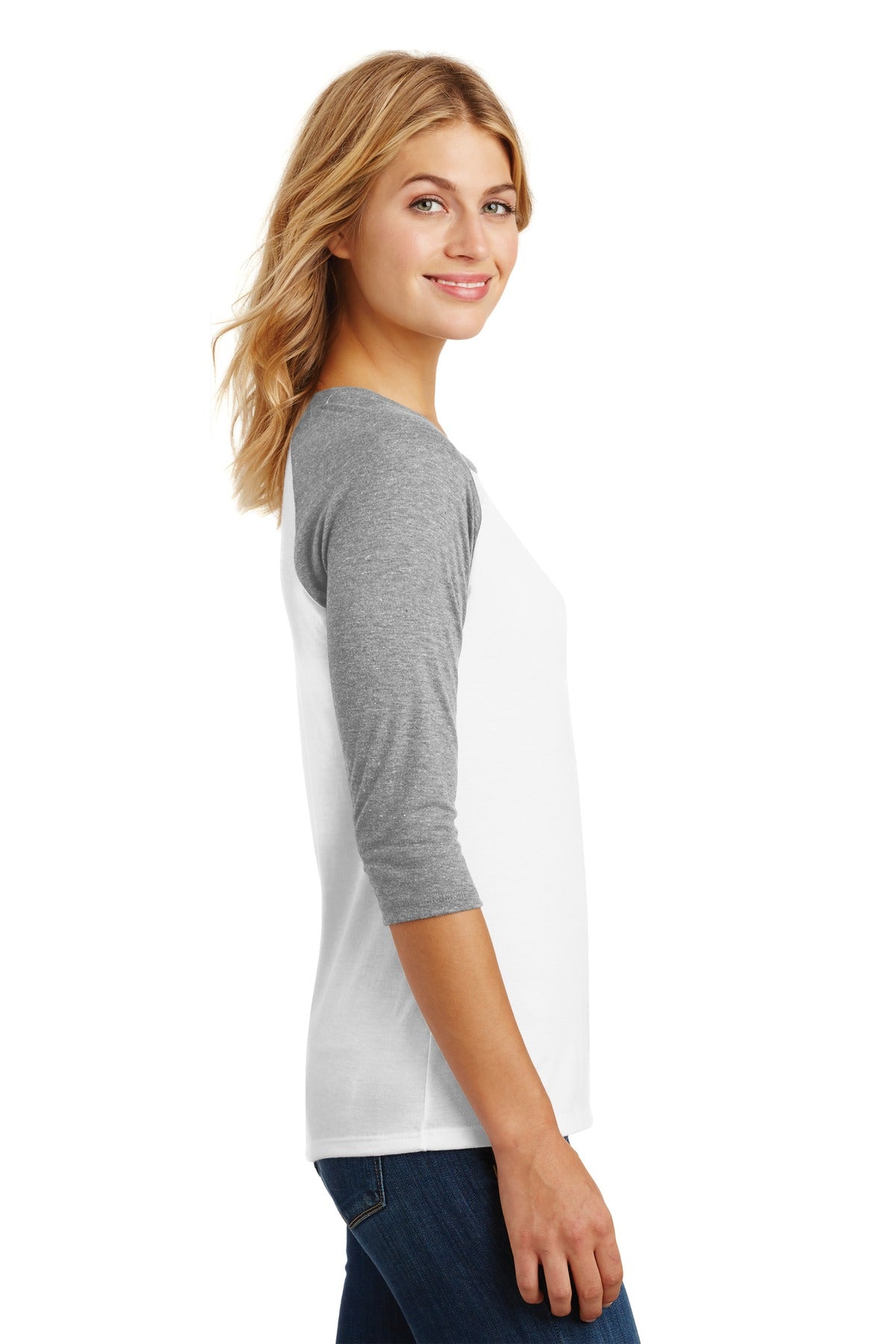 Grey Fr/White District Women's Perfect Tri 3/4-Sleeve Raglan. DM136L