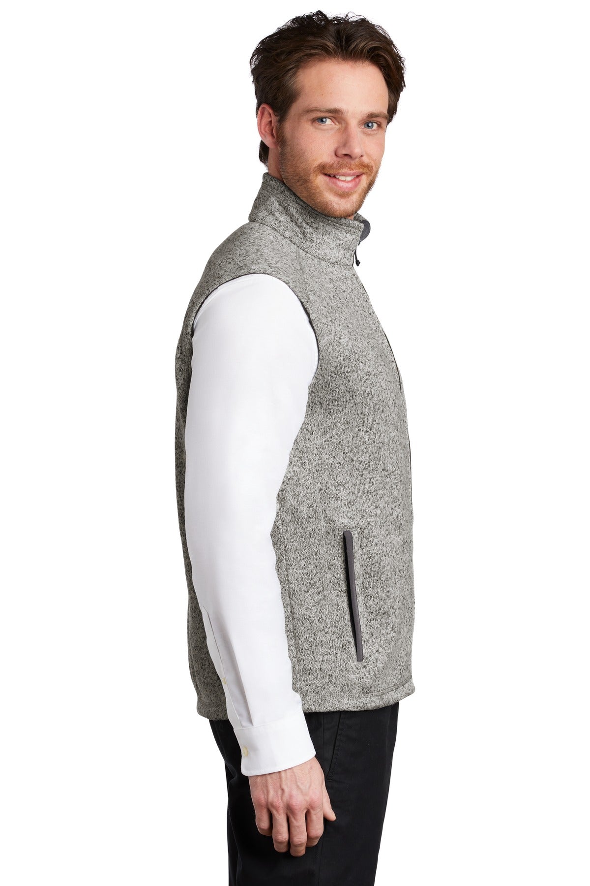 Grey Heather Port Authority Sweater Fleece Vest F236