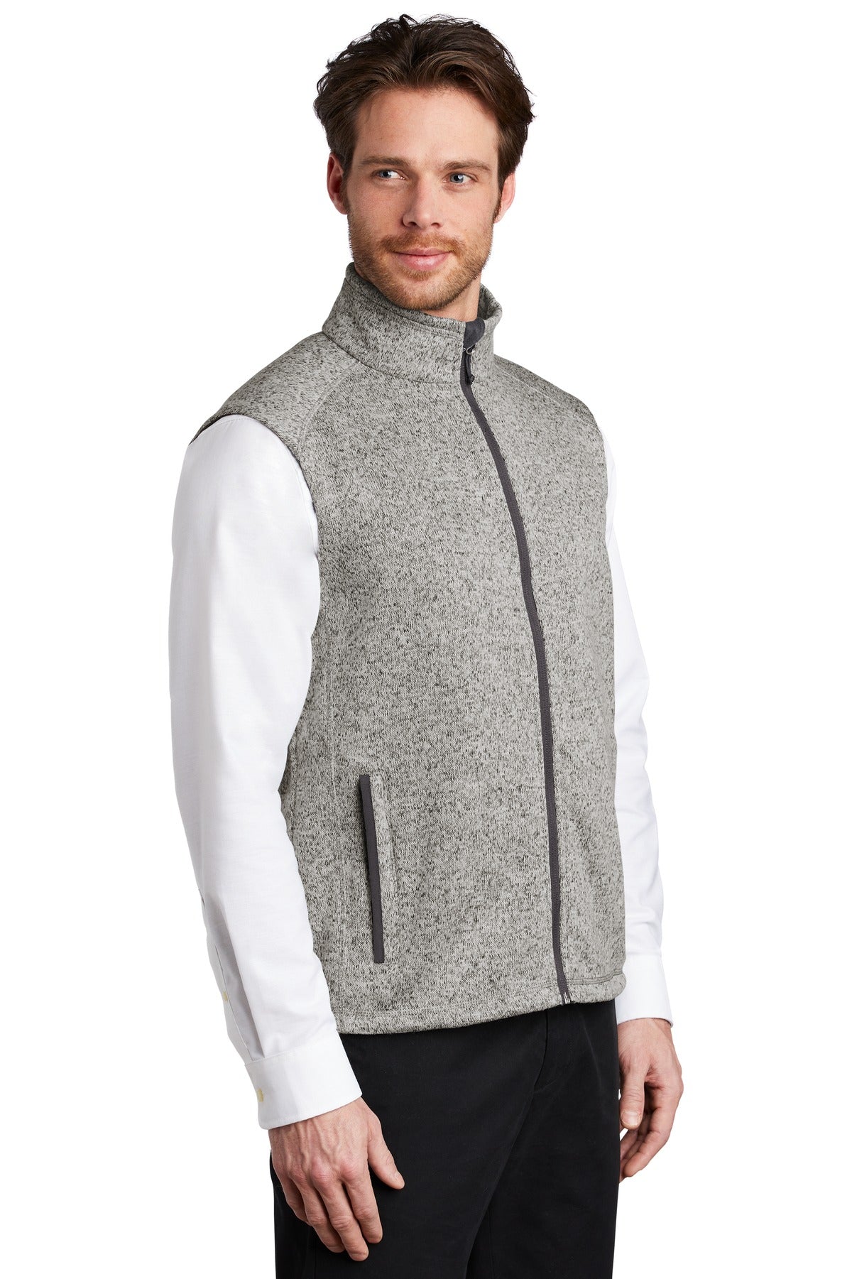 Grey Heather Port Authority Sweater Fleece Vest F236