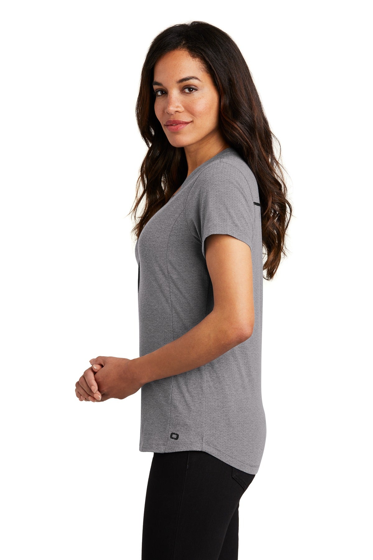 Grey Hthr OGIO Women's Tread Henley. LOG136