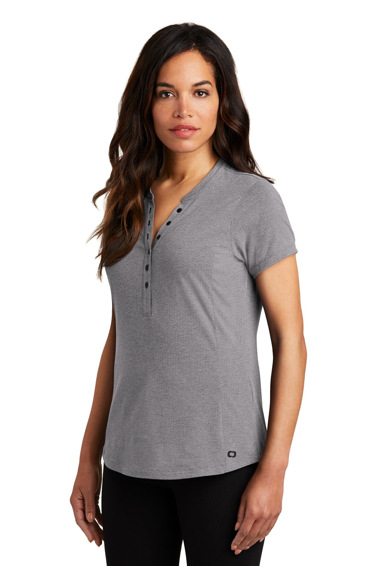 Grey Hthr OGIO Women's Tread Henley. LOG136