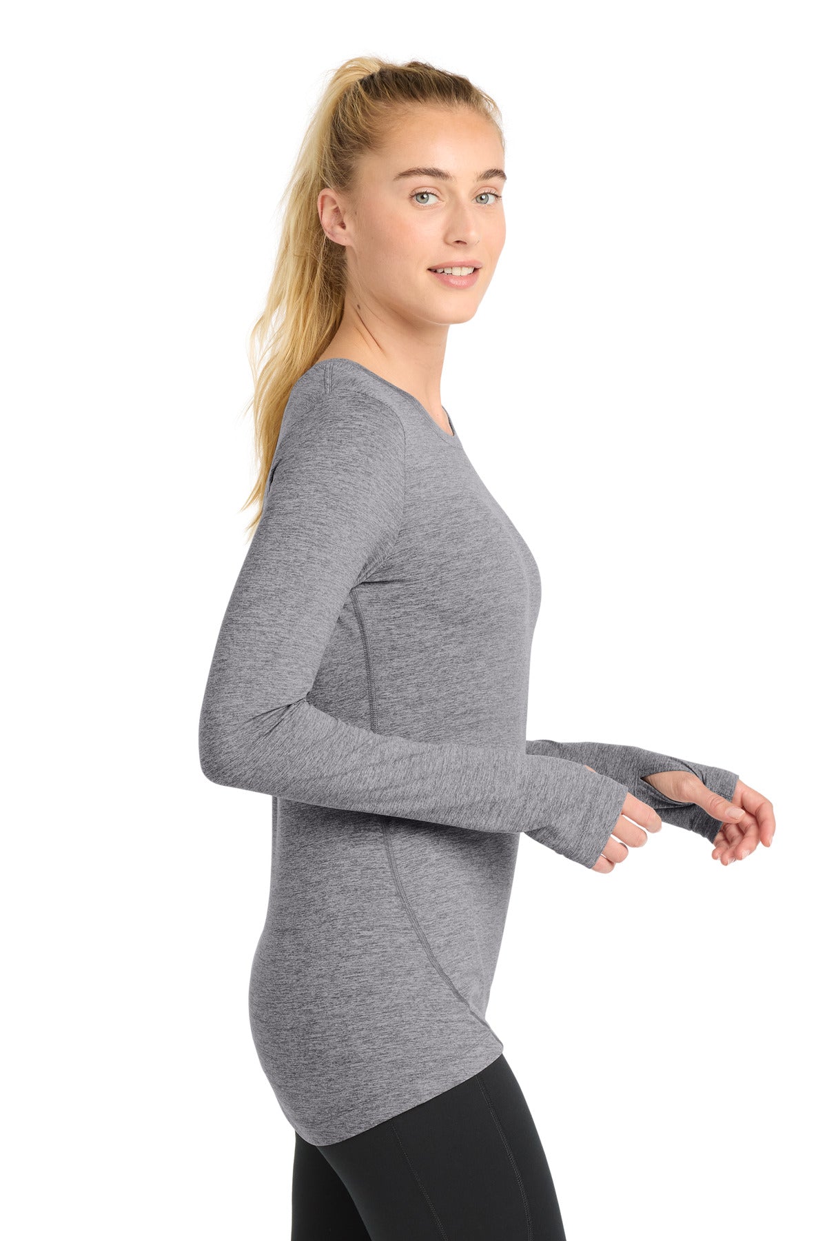 Grey Hthr Sport-Tek Women's Exchange 1.5 Long Sleeve Crew LST710
