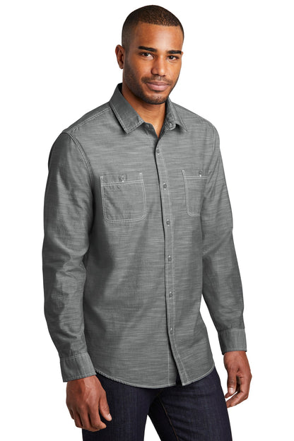 Grey Port Authority Slub Chambray Shirt. W380