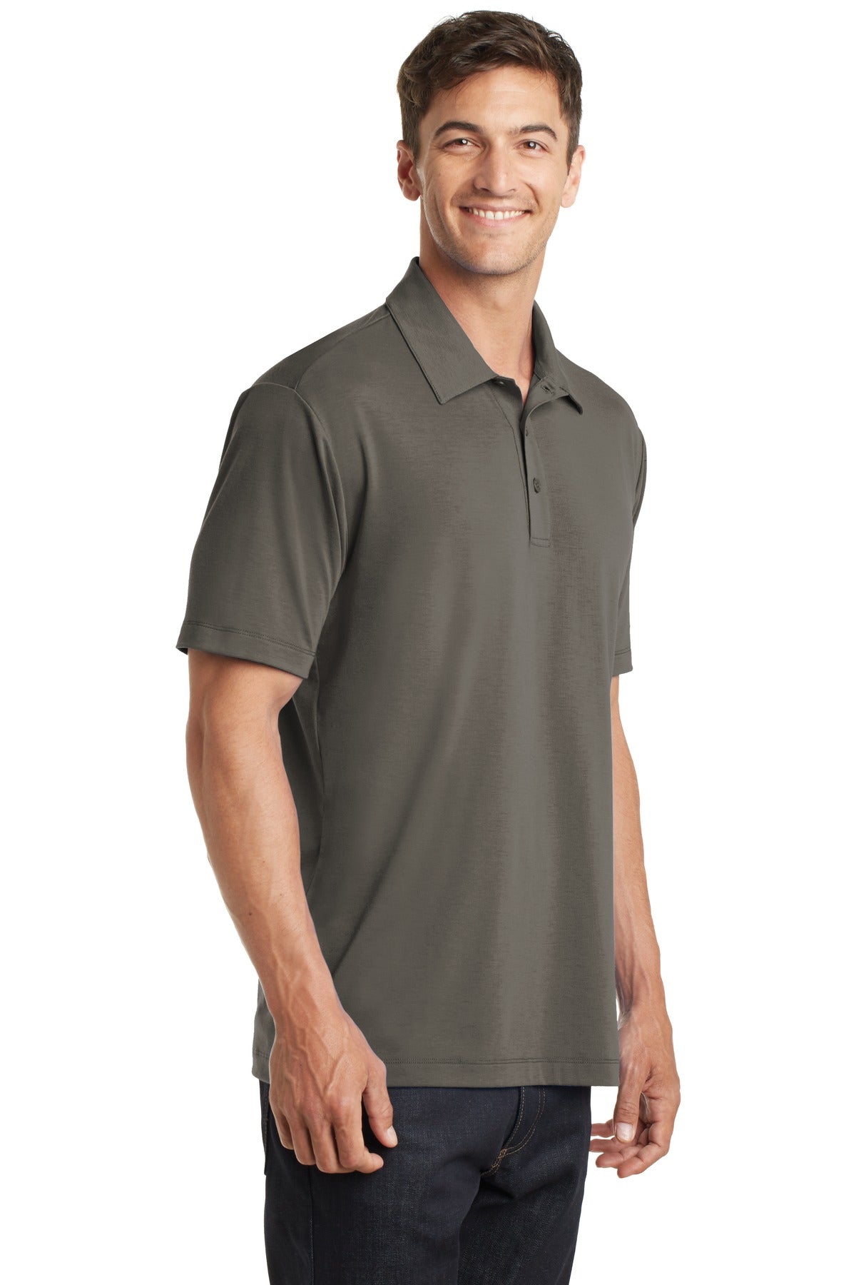 Grey Smoke Port Authority Cotton Touch Performance Polo. K568