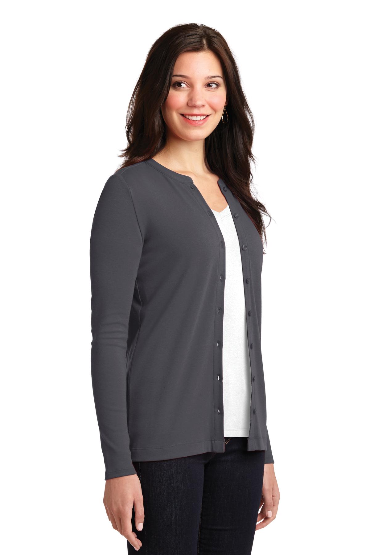 Grey Smoke Port Authority Women's Concept Stretch Button-Front Cardigan. LM1008