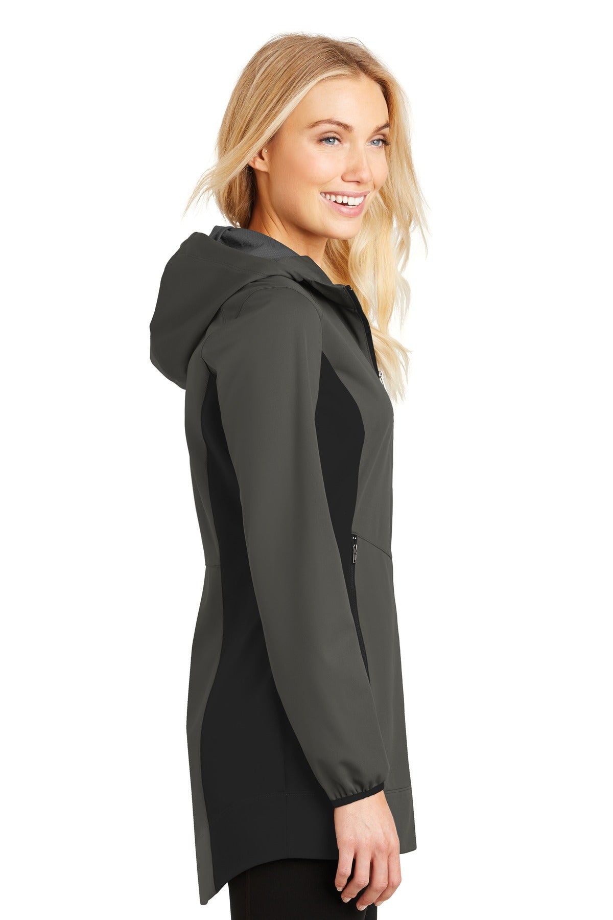 Grey Stl/Dp Bk Port Authority Women's Active Hooded Soft Shell Jacket. L719