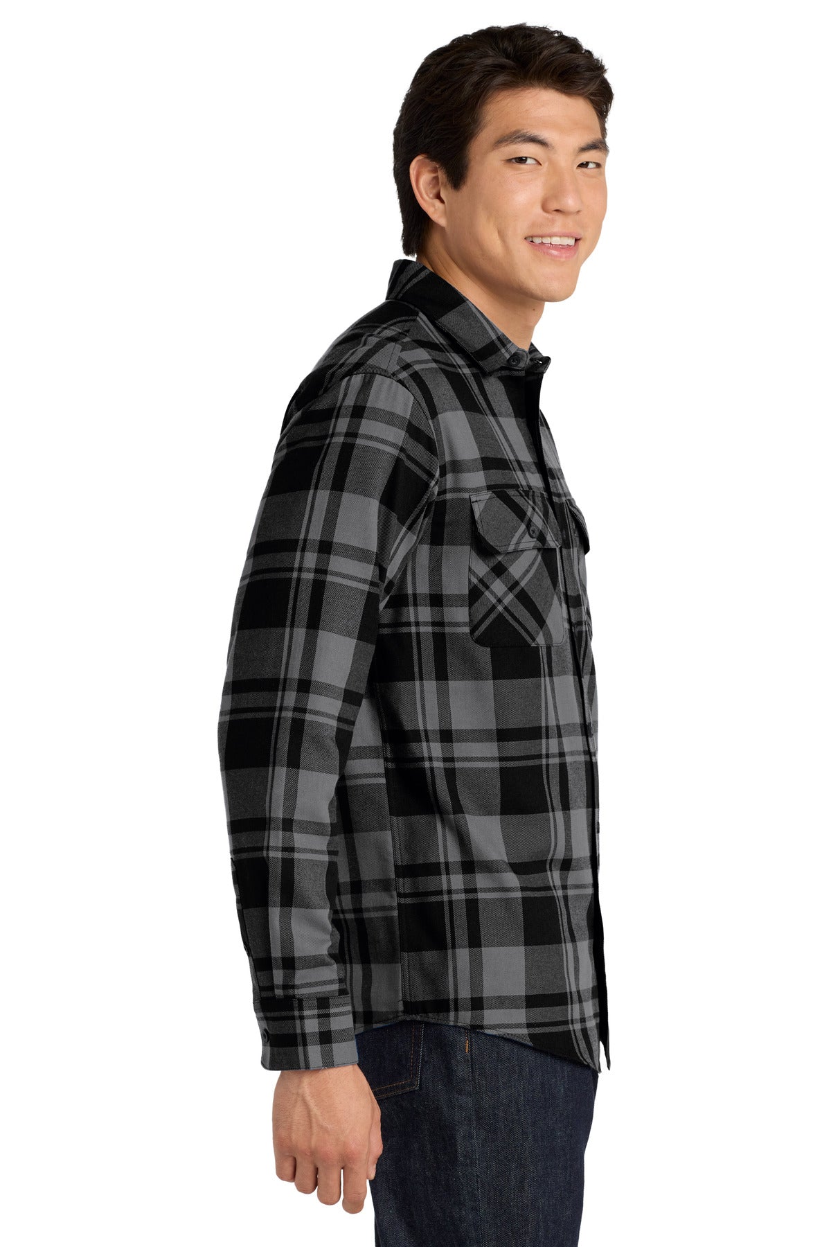 Grey/Black Port Authority Plaid Flannel Shirt. W668