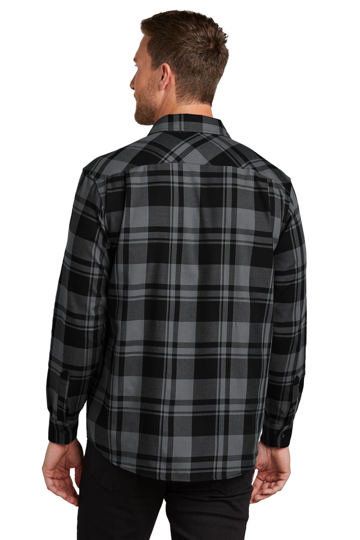 Grey/Black Port Authority Plaid Flannel Shirt. W668