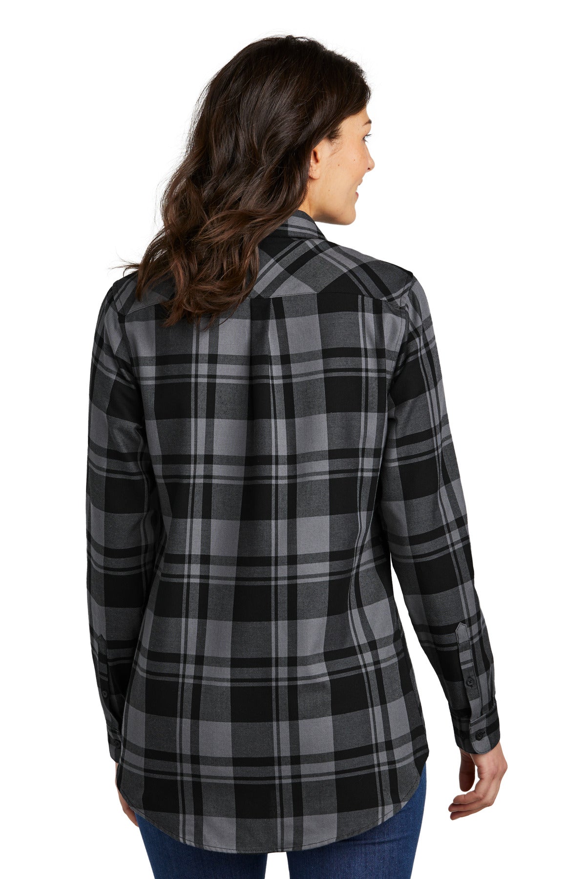Grey/Black Port Authority Women's Plaid Flannel Tunic . LW668