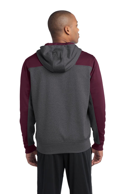 Grph Hea/Mroon Sport-Tek Tech Fleece Colorblock 1/4-Zip Hooded Sweatshirt. ST249