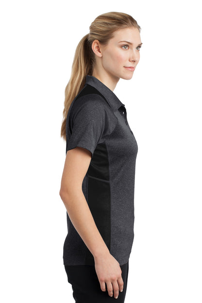 Grph He/Black Sport-Tek Women's Heather Colorblock Contender Polo. LST665