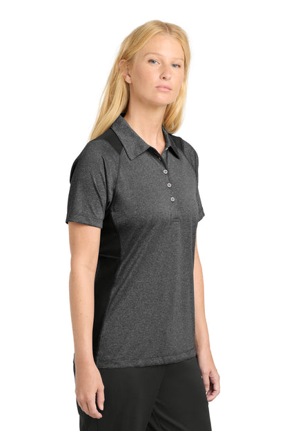 Grph He/Black Sport-Tek Women's Heather Colorblock Contender Polo. LST665