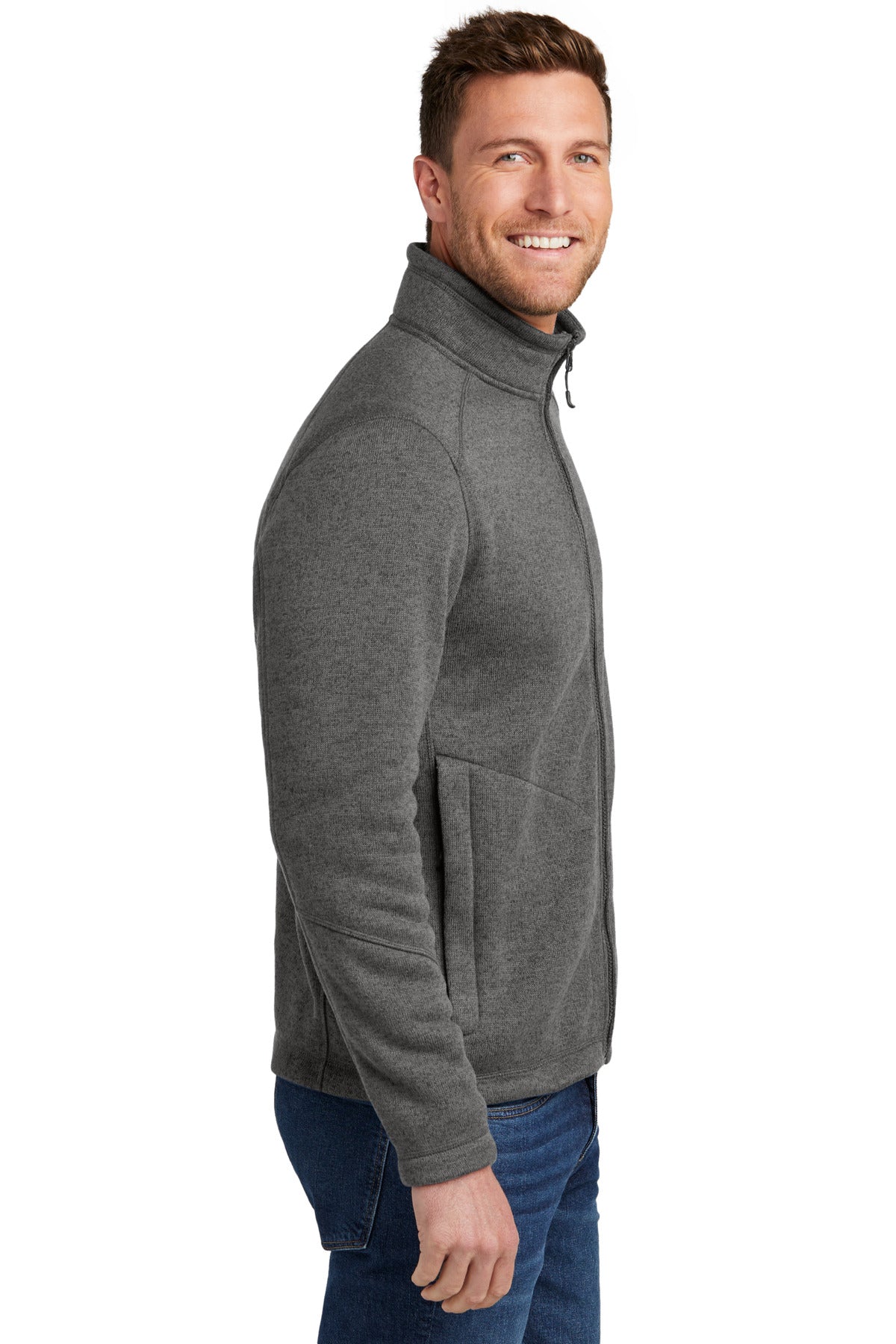 GrySmkHthr Port Authority Arc Sweater Fleece Jacket F428