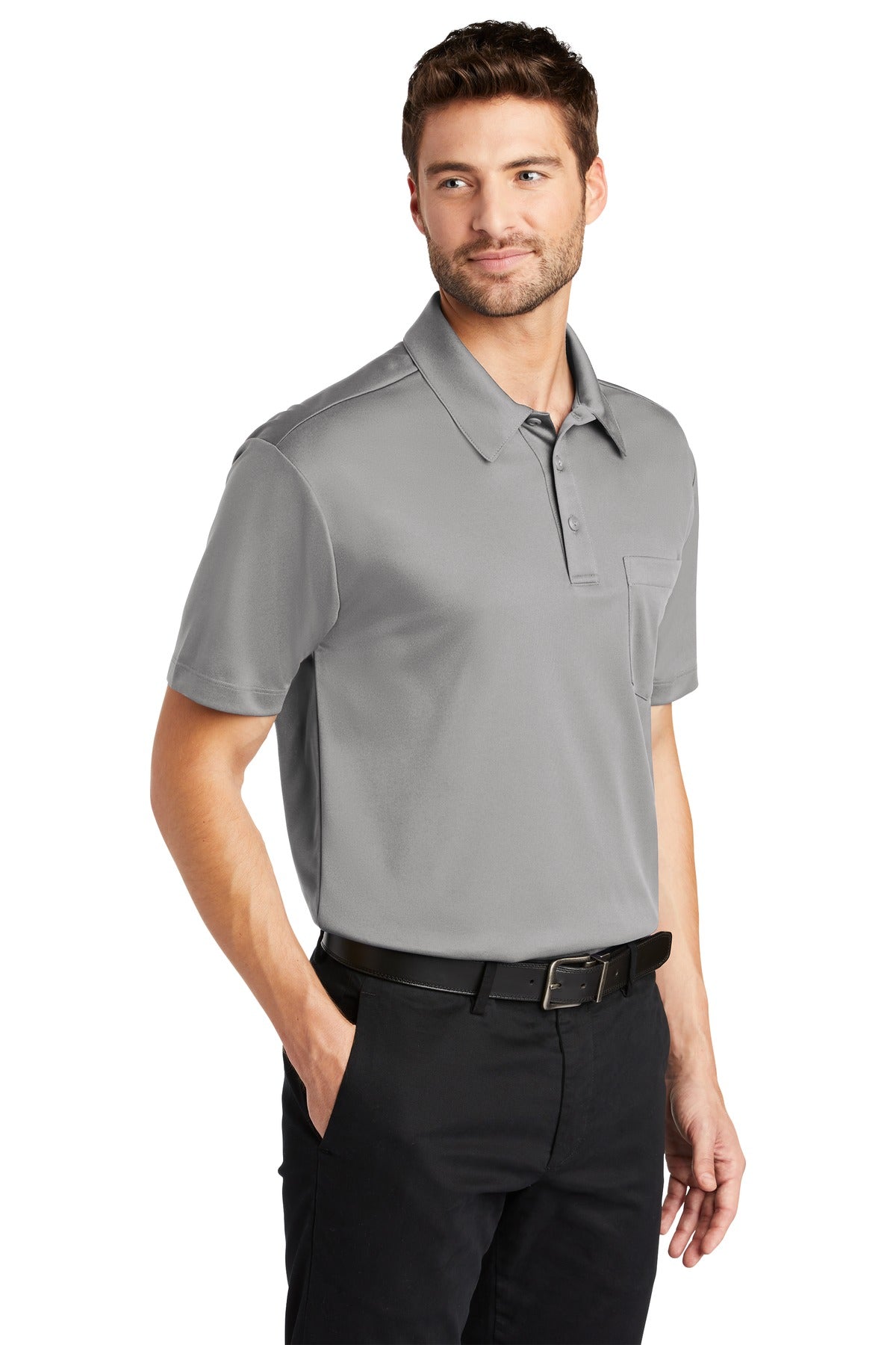 Gusty Grey Port Authority Silk Touch Performance Pocket Polo. K540P