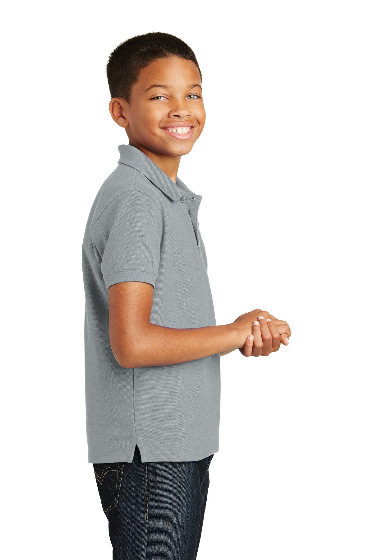 Gusty Grey Port Authority Youth Core Classic Pique Polo. Y100