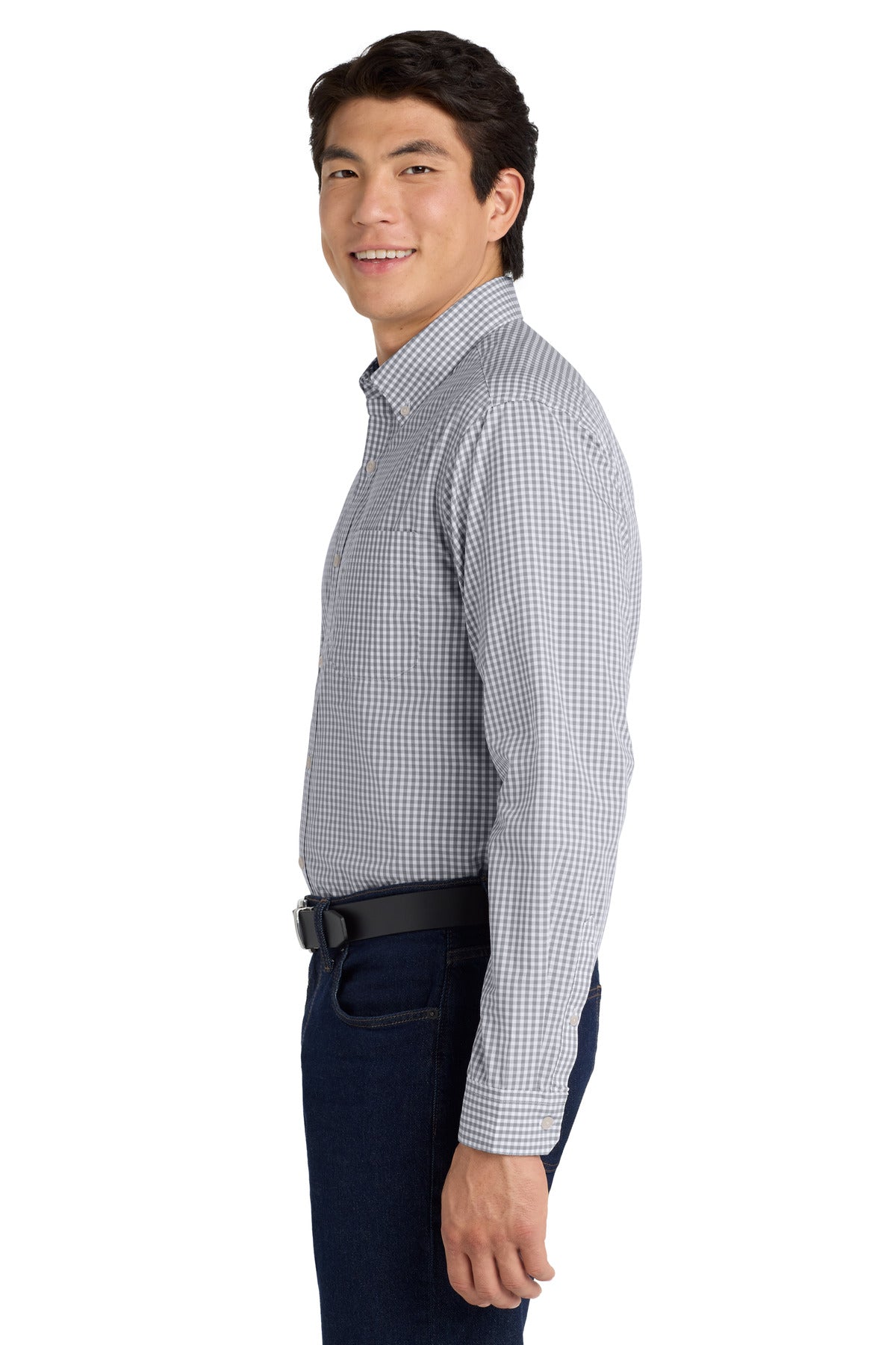 Gusty Grey/Wht Port Authority Broadcloth Gingham Easy Care Shirt W644