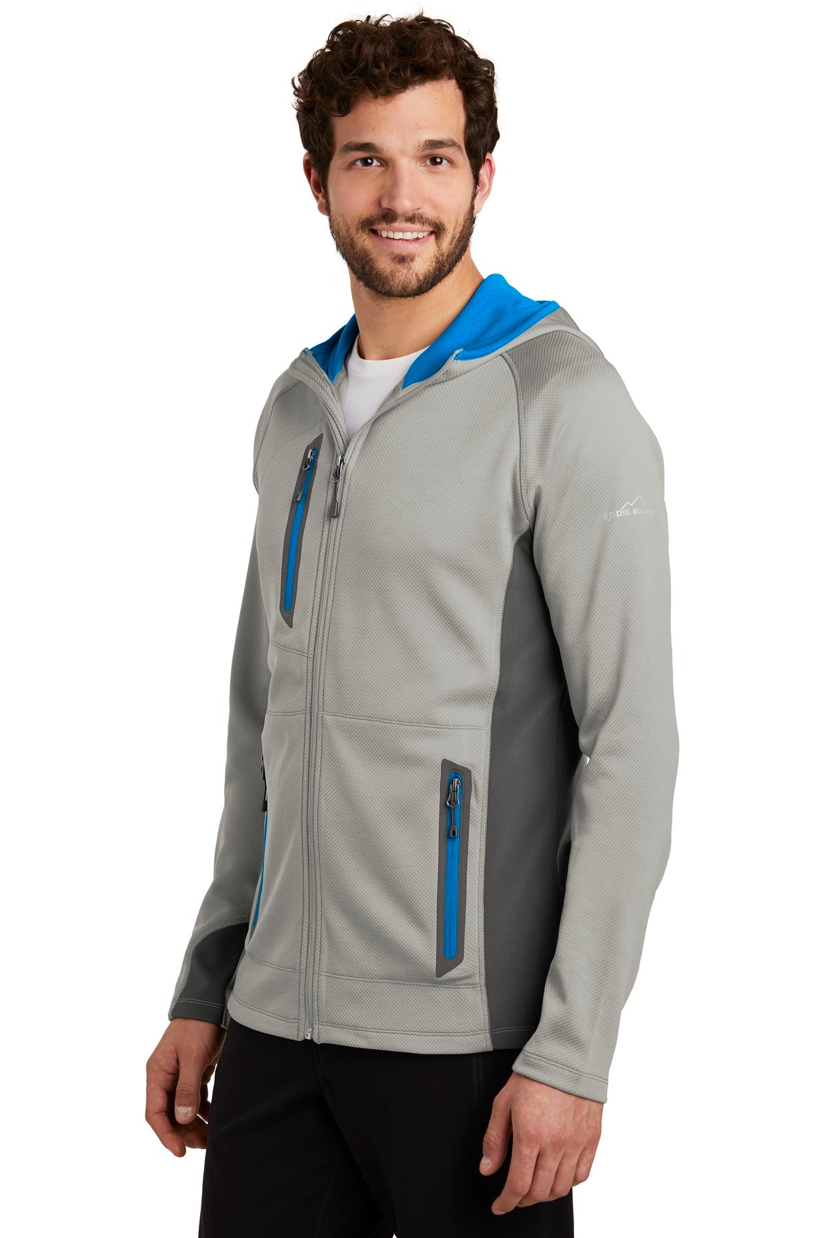 Gy Cld/GS/ExBl Eddie Bauer Sport Hooded Full-Zip Fleece Jacket. EB244