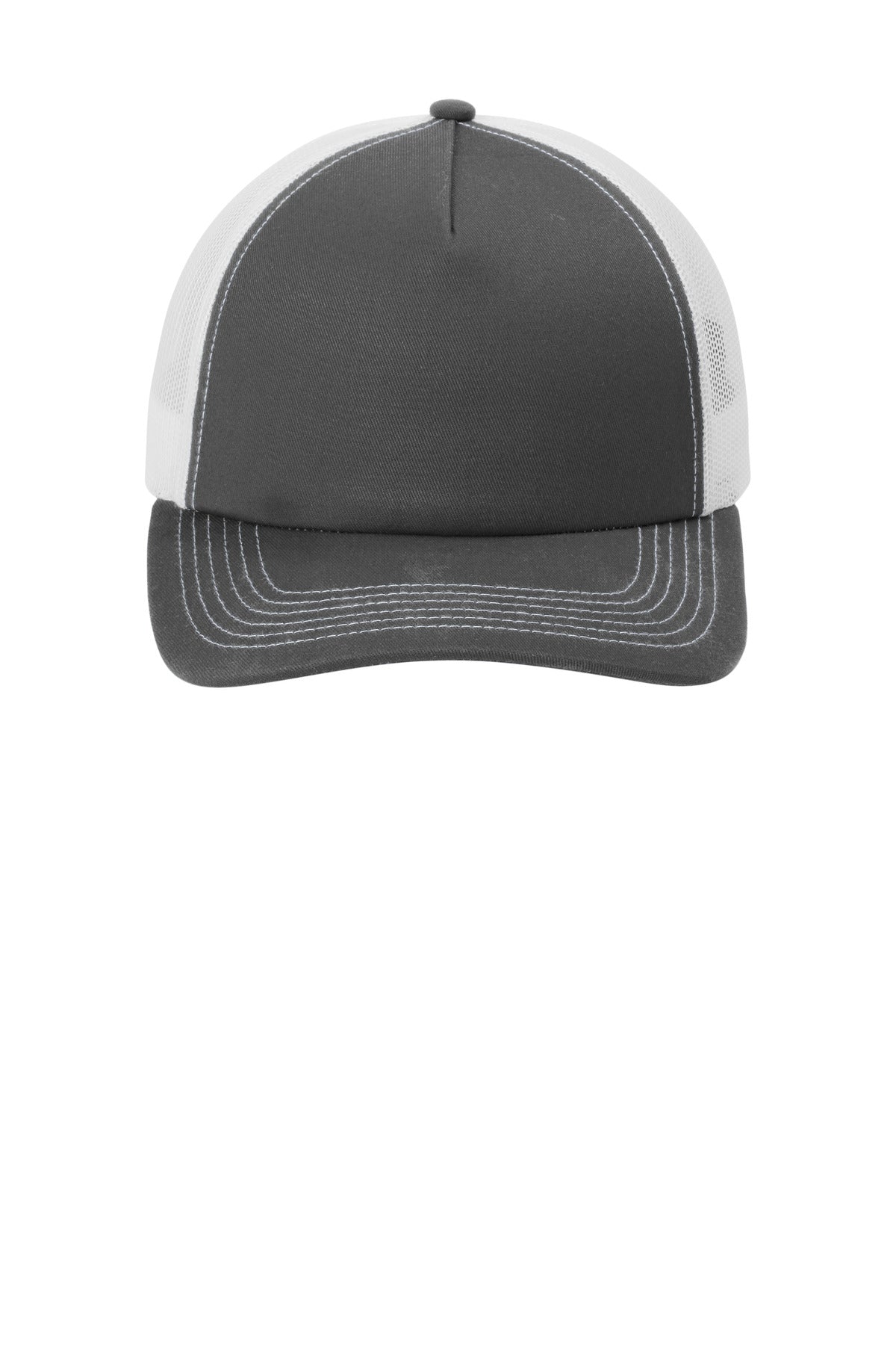 GySt/White Port Authority Low-Profile Snapback 5-Panel Trucker Cap C115LP