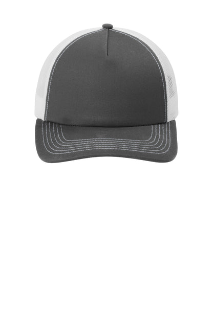 GySt/White Port Authority Low-Profile Snapback 5-Panel Trucker Cap C115LP