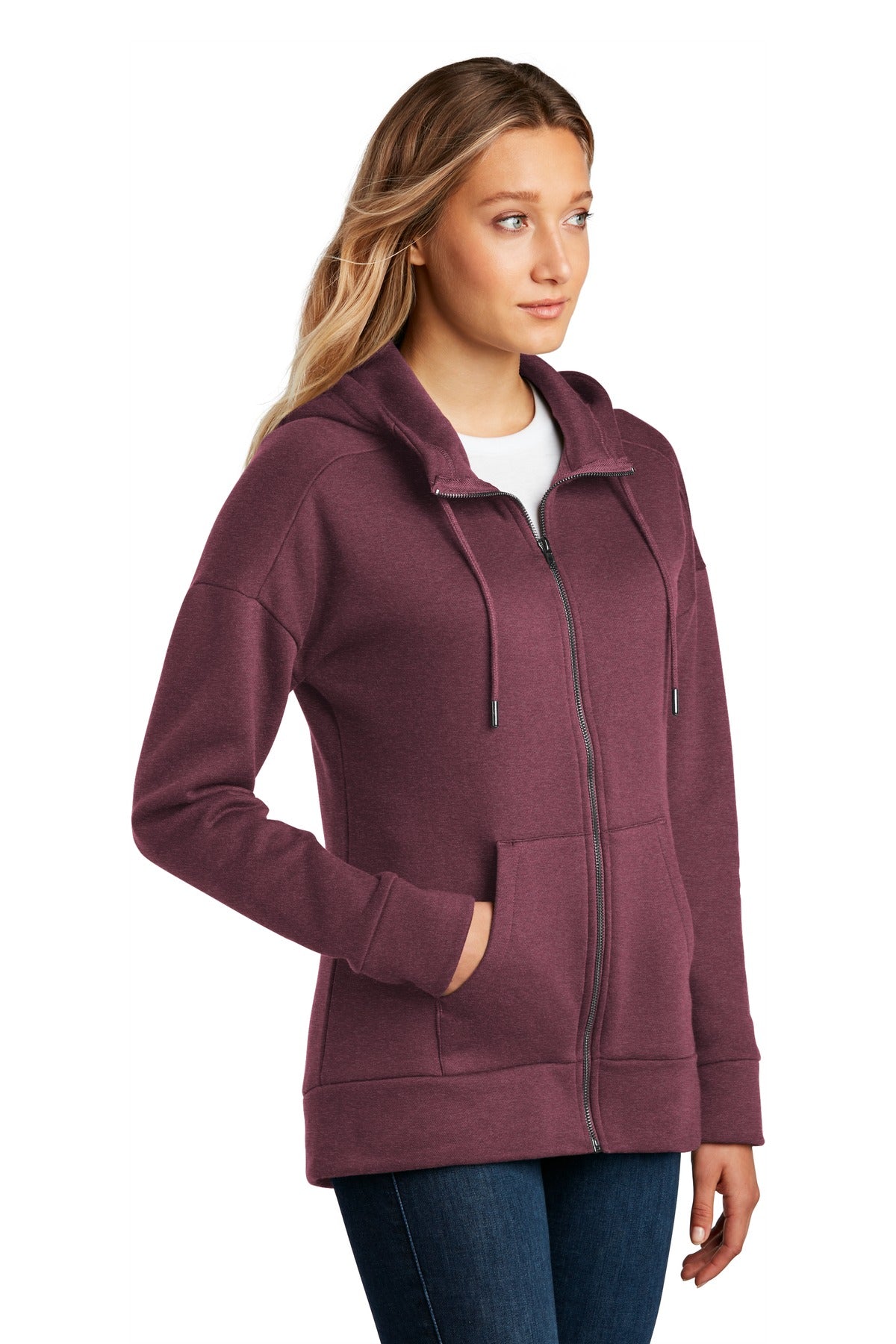He Loganberry District Women's Perfect Weight Fleece Drop Shoulder Full-Zip Hoodie DT1104