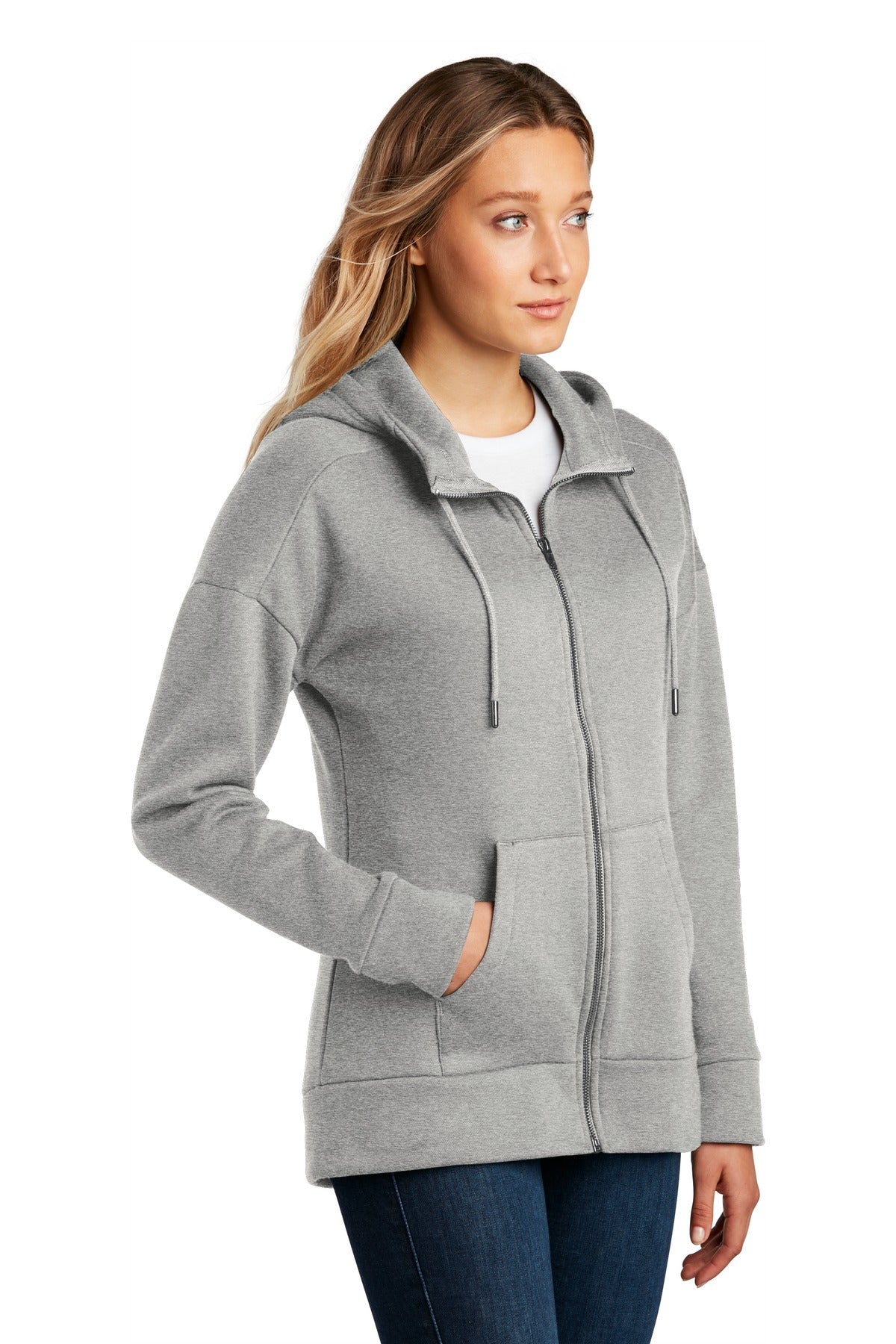 He Steel District Women's Perfect Weight Fleece Drop Shoulder Full-Zip Hoodie DT1104