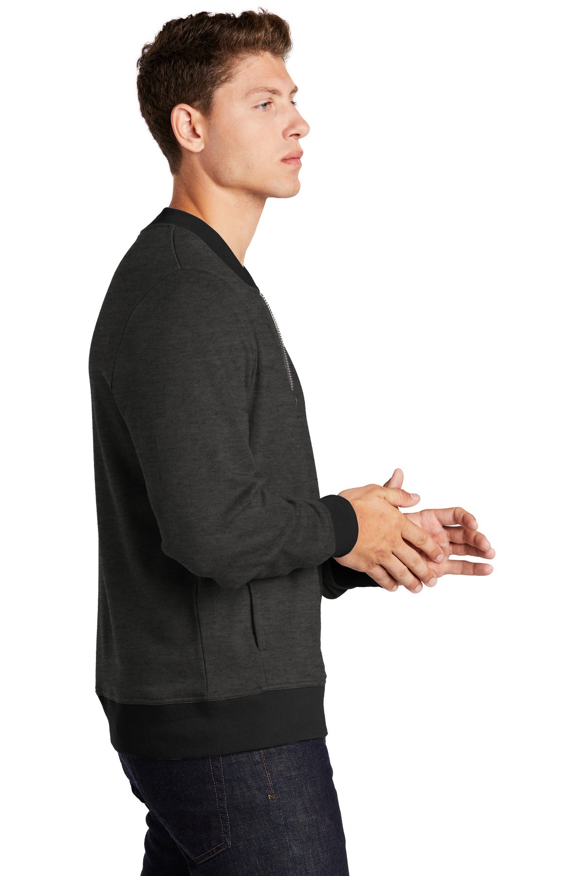 Heather Black Sport-Tek Lightweight French Terry Bomber. ST274