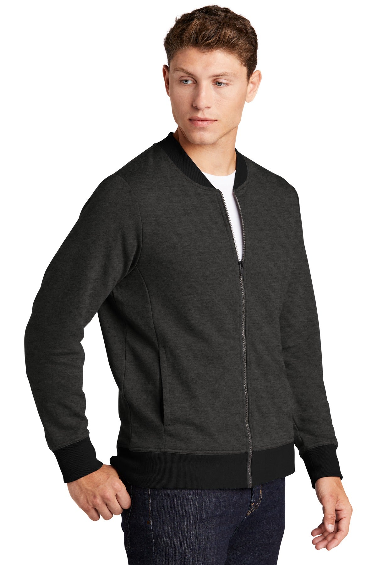 Heather Black Sport-Tek Lightweight French Terry Bomber. ST274