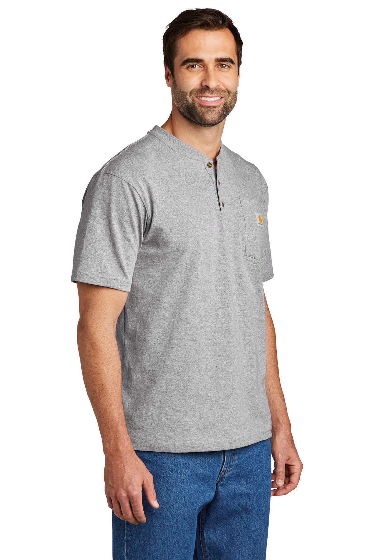 Heather Grey Carhartt Short Sleeve Henley T-Shirt CTK84