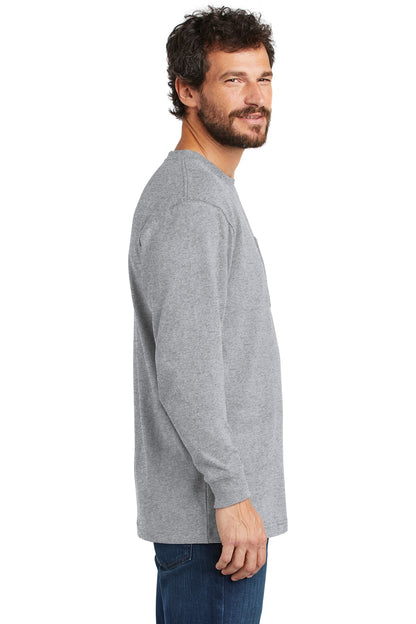 Heather Grey Carhartt Workwear Pocket Long Sleeve T-Shirt. CTK126