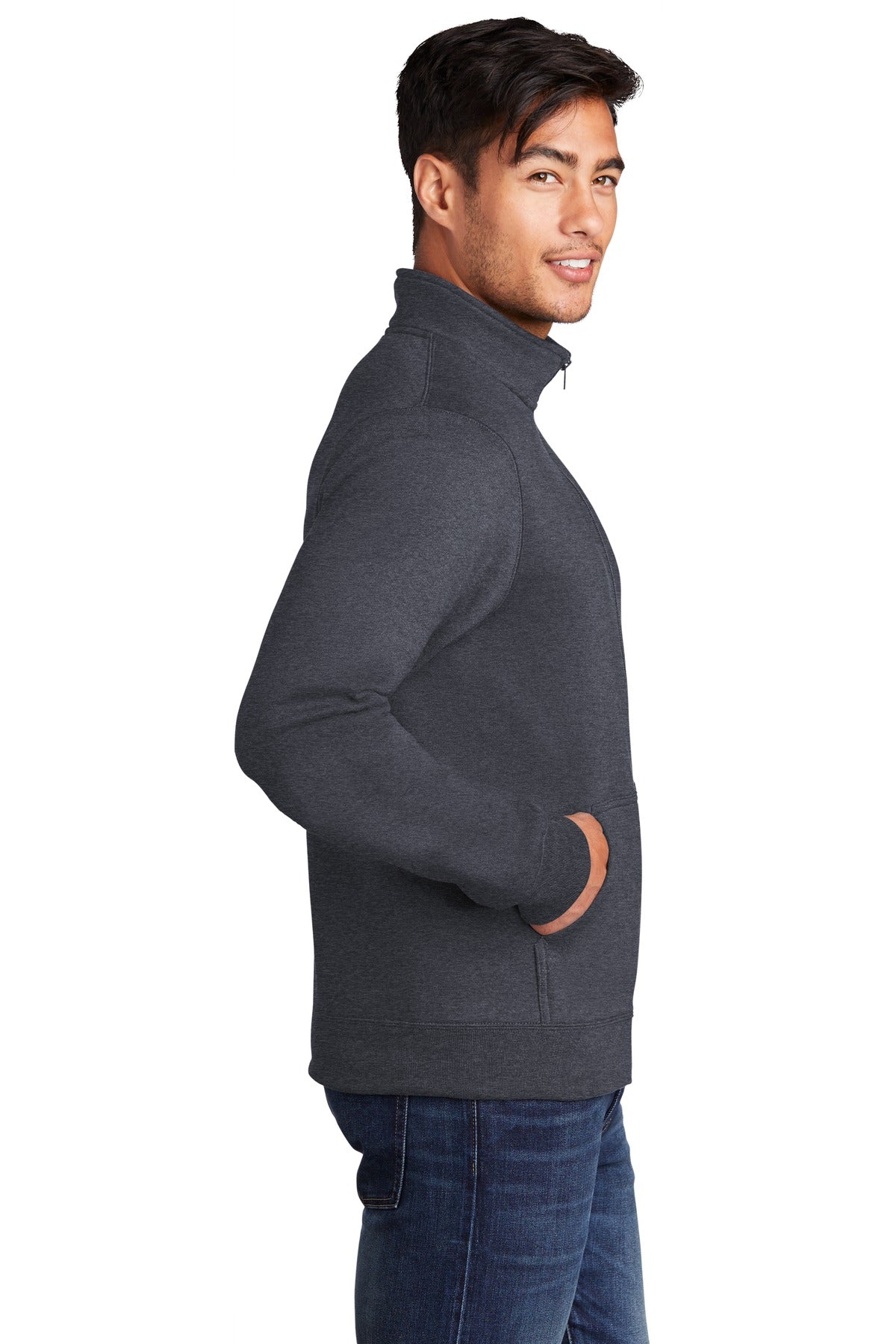 Heather Navy Port & Company Core Fleece Cadet Full-Zip Sweatshirt PC78FZ