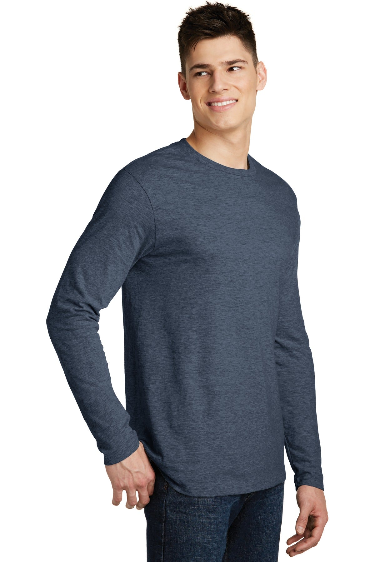 Heathered Navy District Very Important Tee Long Sleeve. DT6200