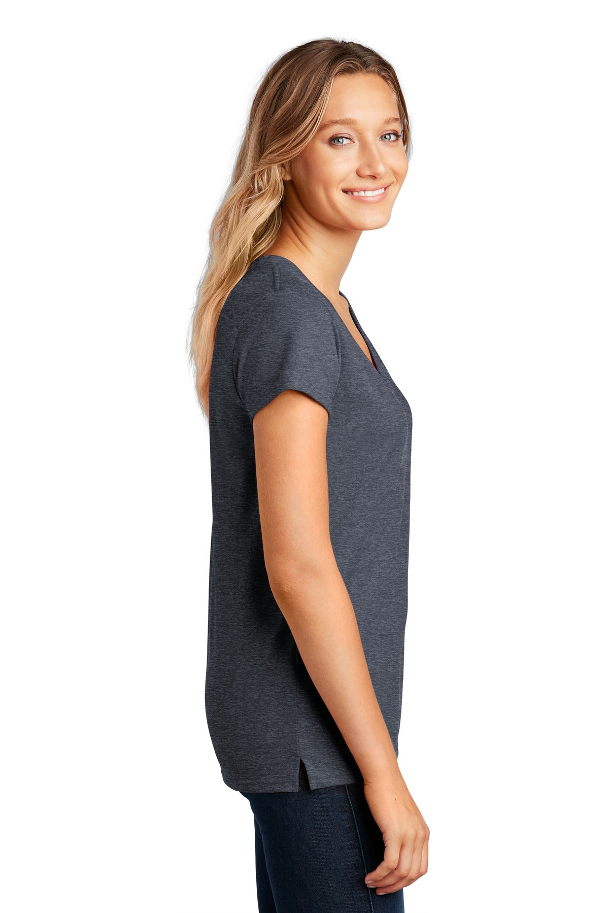 Heathered Navy District Women's Re-Tee V-Neck DT8001