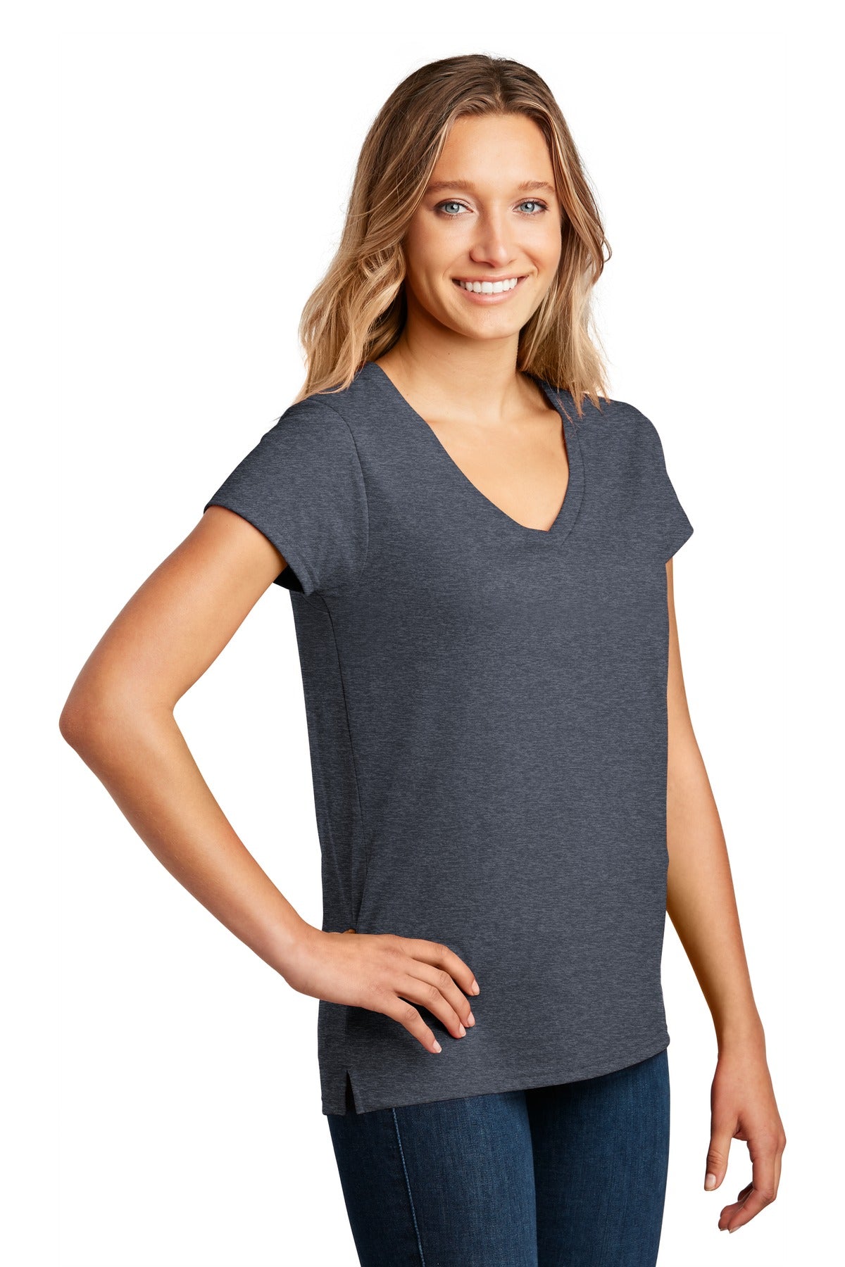 Heathered Navy District Women's Re-Tee V-Neck DT8001