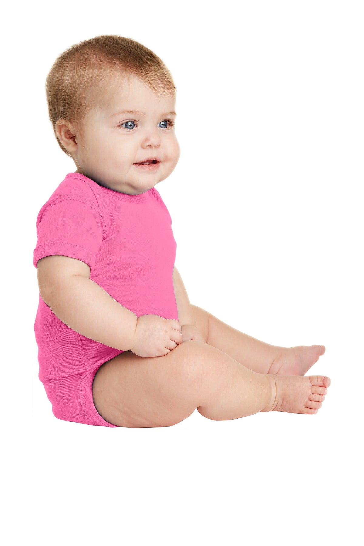 Hot Pink Rabbit Skins Infant Short Sleeve Baby Rib Bodysuit. RS4400