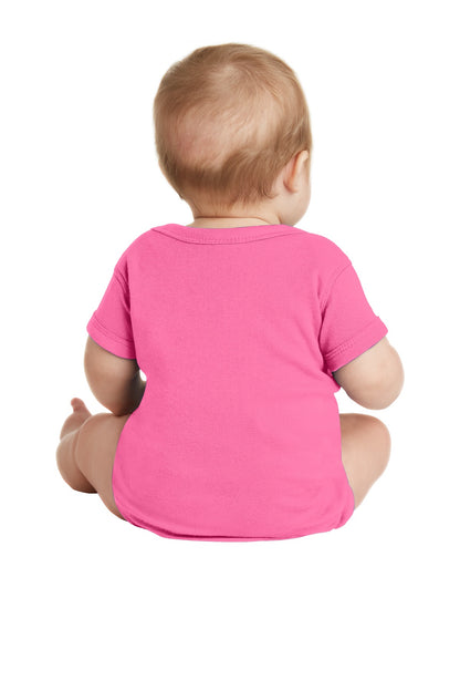 Hot Pink Rabbit Skins Infant Short Sleeve Baby Rib Bodysuit. RS4400