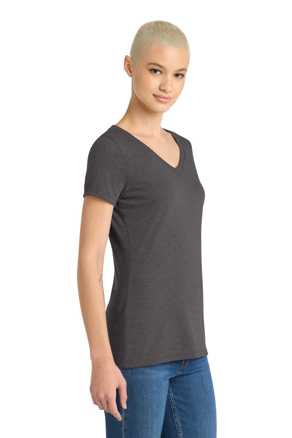 Hthrd Charcoal District Women's Perfect Tri V-Neck Tee. DM1350L