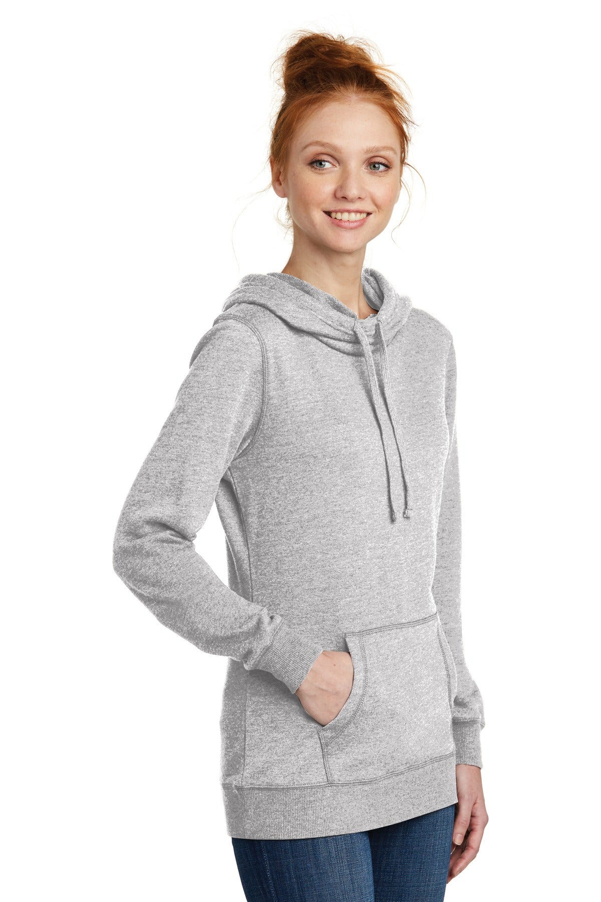 Hthrd Grey District Women's Lightweight Fleece Hoodie. DM493