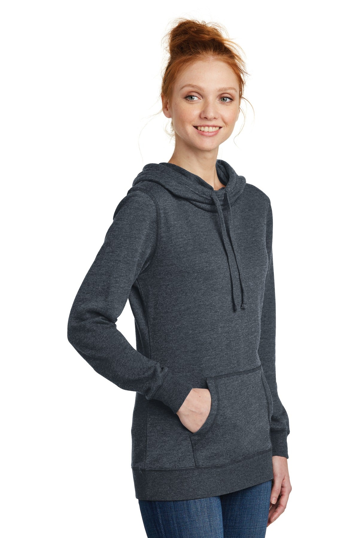 Hthrd Navy District Women's Lightweight Fleece Hoodie. DM493
