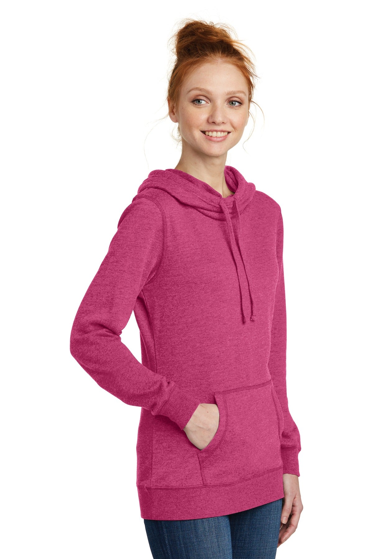 Hthrd Pink Aza District Women's Lightweight Fleece Hoodie. DM493